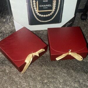 Valentines Day Red Gift Boxes Full of goodies closed with a Gold Ribbon 🎀 🌹❤️